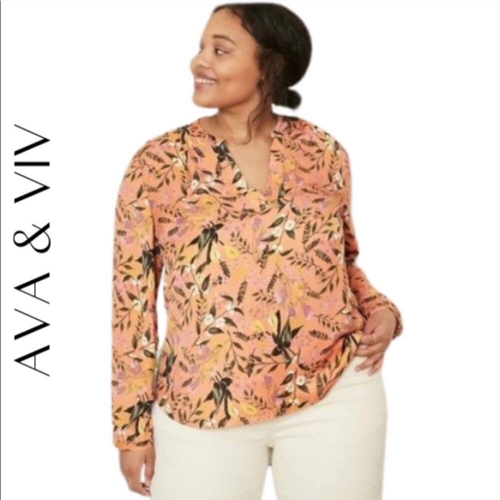 Ava & Viv blouse Womens Size 1X Floral Boho Gypsy Free Flowy popover top X NWT
